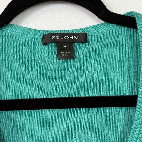 St. John Green Wool Blend Ribbed Knit Sleeveless Scoop Neck Tank Top Women's XL - Picture 3 of 7